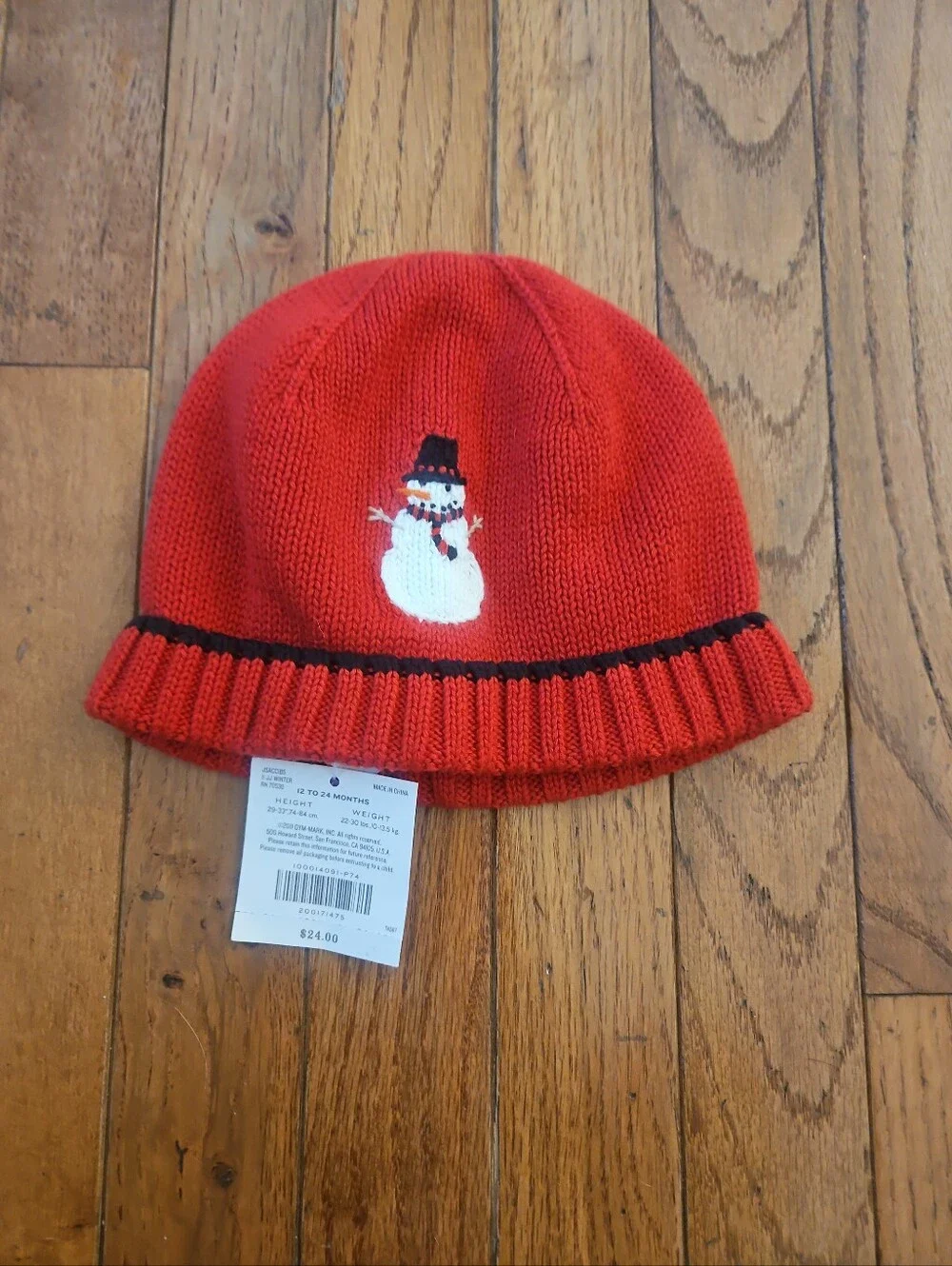NWT Janie & Jack Red Snowman Sweater Knit Snowman Lane Winter Hat 12-24 months
